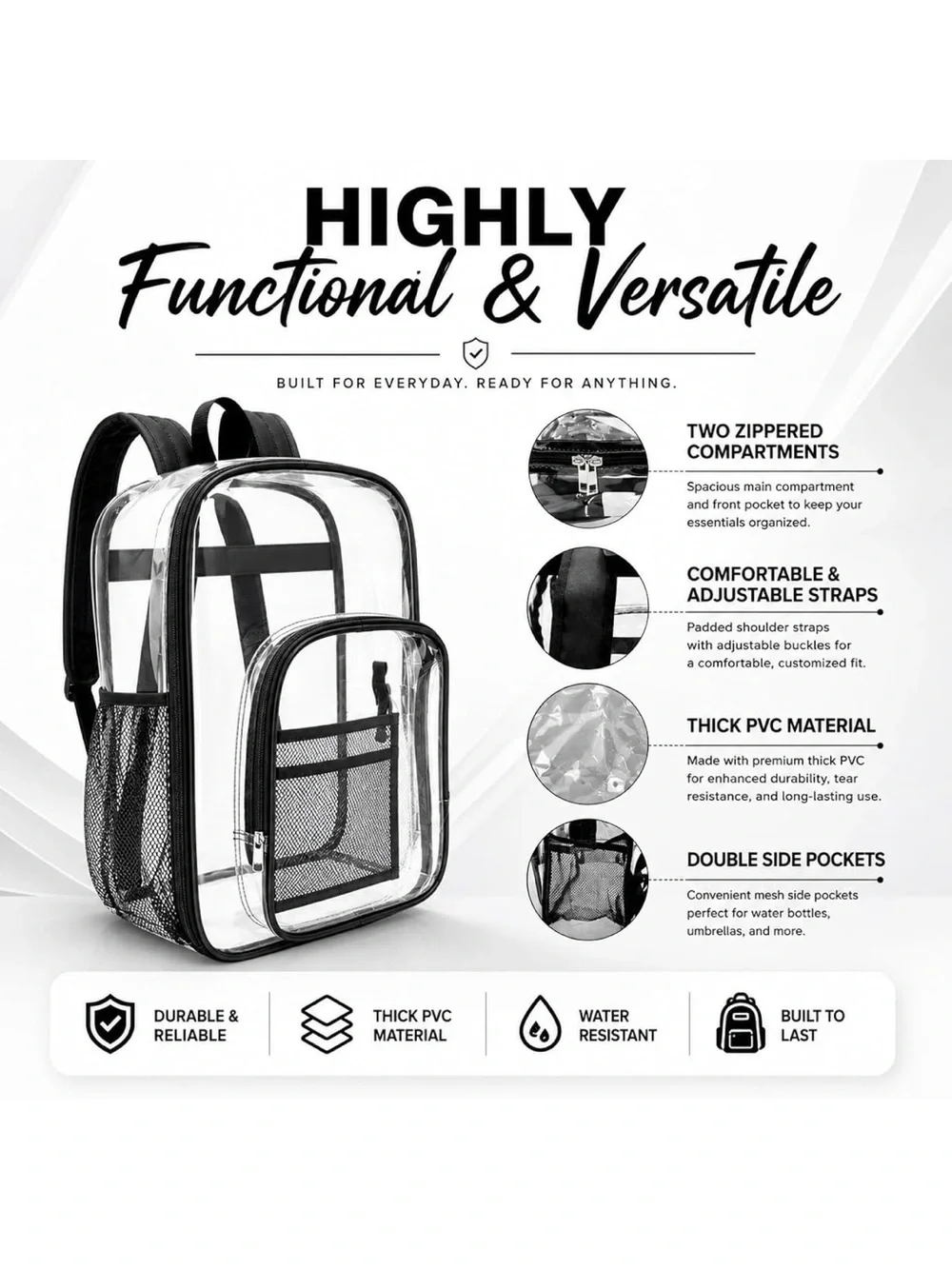 New In Package! Clear Black PVC Backpack